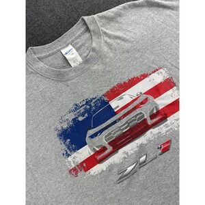 Chevy ZL1 Camaro Racing American Flag T Shirt Size XL Gray Car Show Heavy Cotton